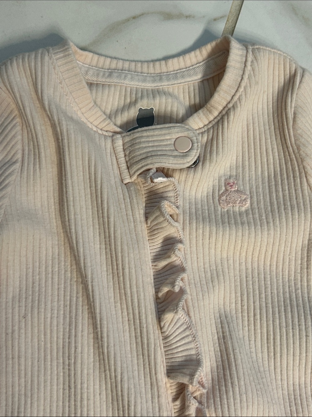 GAP Pale Pink Ribbed Ruffle Footed One-Piece - Picture 3 of 4